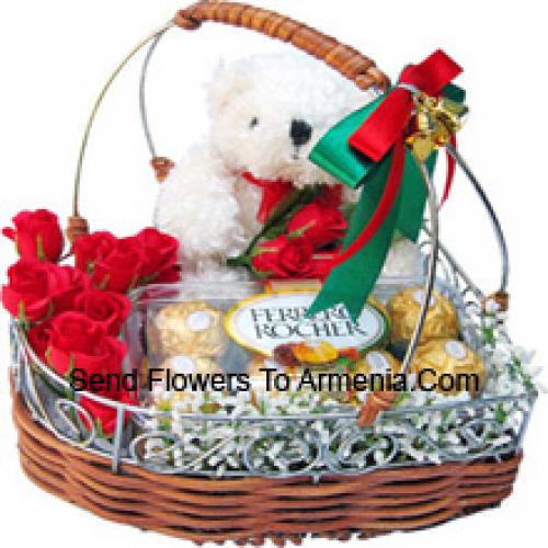 Cute Roses with Cute Teddy and Chocolates