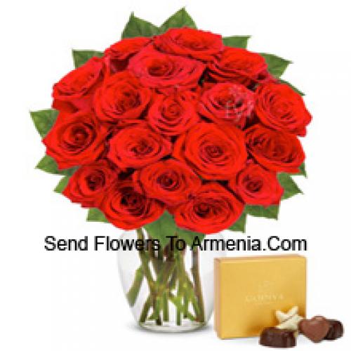 25 Roses in Vase with Chocolate