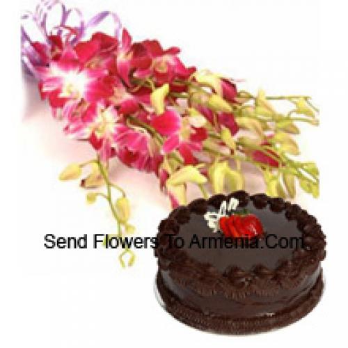 1/2 Kg Truffle Cake with Pink Orchids