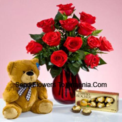 11 Red Roses with 12 Inch Teddy and Ferrero Rochers