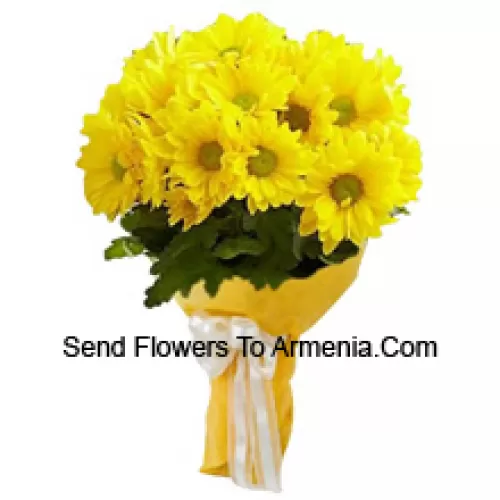 A Beautiful Hand Bunch Of 19 Yellow Gerberas With Seasonal Fillers