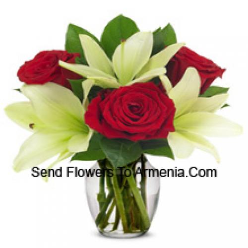 Beautiful Red Roses and White Lilies