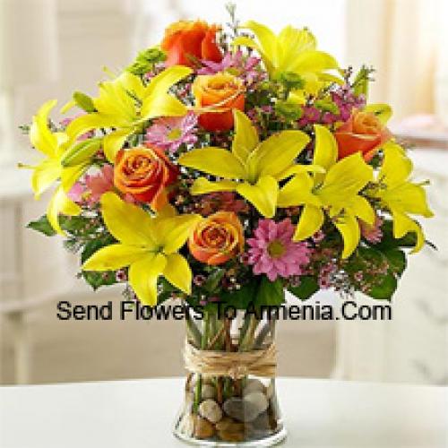 Lilies, Roses and Cute Gerberas in Vase