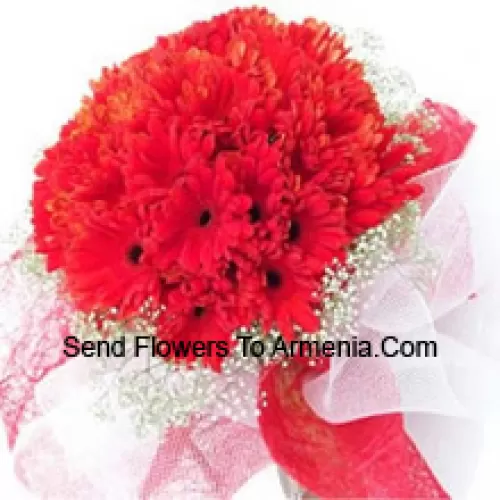 A Beautiful Bunch Of 37 Red Gerberas With Seasonal Fillers