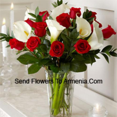 Elegant Red Roses and White Lilies