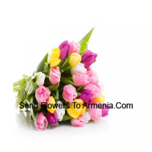 A Beautiful Hand Bunch Of Mixed Colored Tulips With Seasonal Fillers - Please Note That In Case Of Non-Availability Of Certain Seasonal Flowers The Same Will Be Substituted With Other Flowers Of Same Value