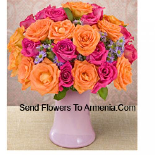 25 Orange and Pink Roses