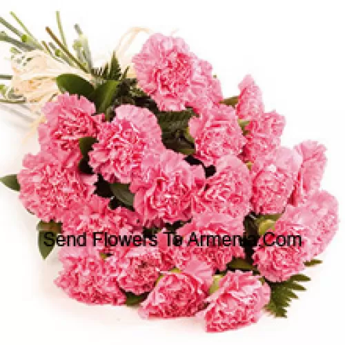 A Beautiful Bunch Of 25 Pink Carnations With Seasonal Fillers