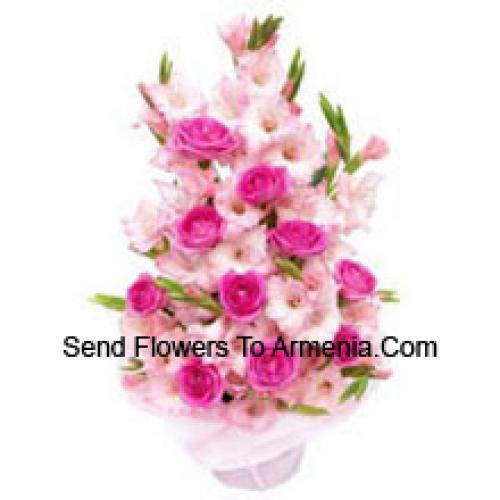 Beautiful Pink Roses and Gladiolus