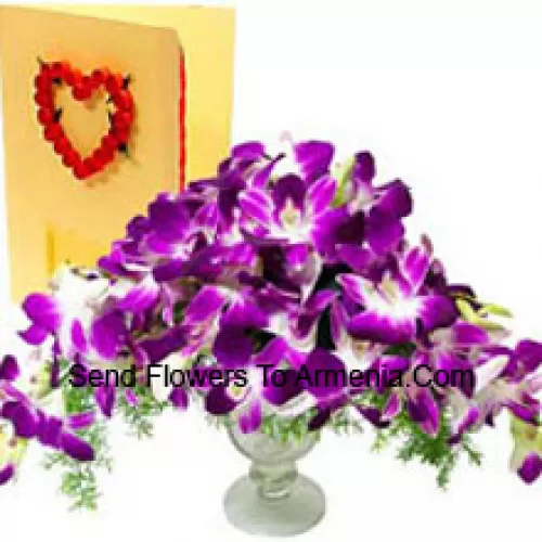 Orchids In A Vase With A Free Greeting Card (You are requested to note that the orchids served with this produect can be unbloomed)