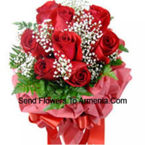 9 Wrapped Red Roses