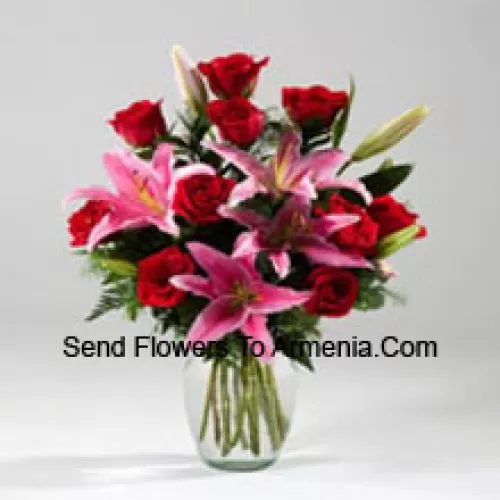 Lilies And Rose In A Vase Including Seasonal Fillers