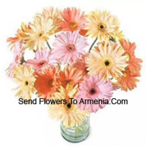 25 Mixed Colored Gerberas In A Vase