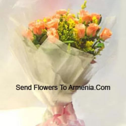 Bunch Of 11 Orange Roses With Seasonal Filler