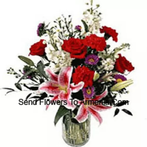 Roses And Lilies In A Vase