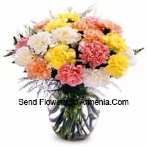 11 Mixed Colored Carnations In A Vase