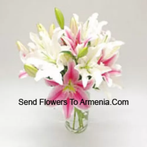 Mixed Colored Lilies In A Vase