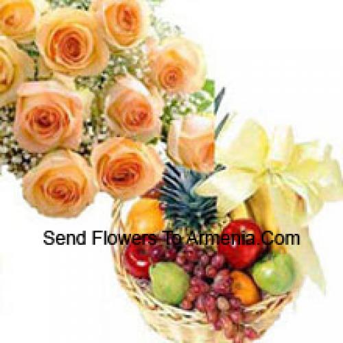 11 Orange Roses with 3 Kg Fruits