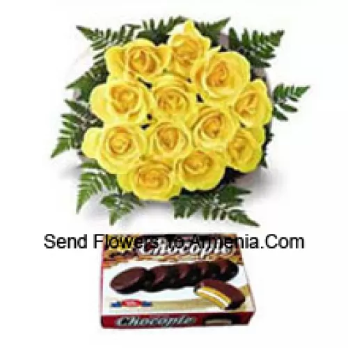 Bunch Of 11 Yellow Roses And A Box Of Chocolate