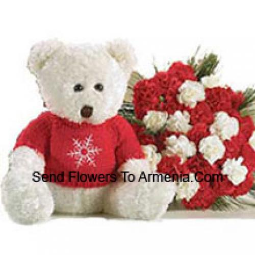 Roses and Carnations with Cuddly Teddy