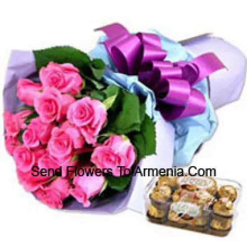 Bunch Of 11 Pink Roses With 16 Pcs Ferrero Rocher