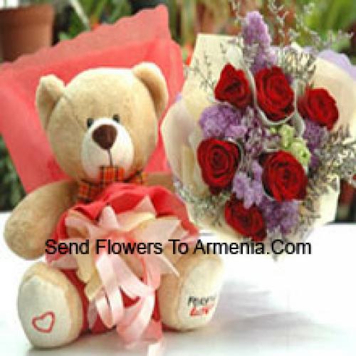 Beautiful Teddy with Lovely 7 Roses