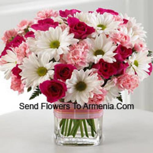 Elegant Roses, Carnations and Daisies in Vase