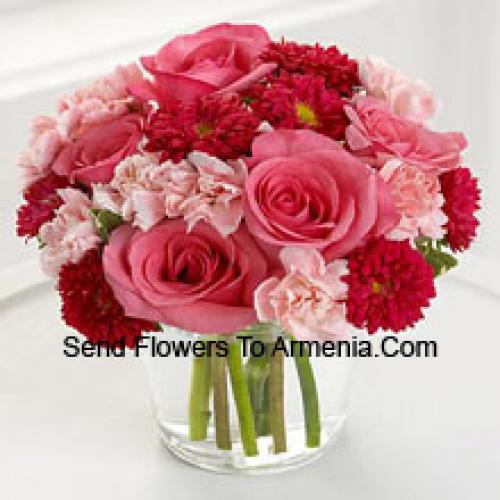 Cute Carnations, Daisies and Roses in Vase