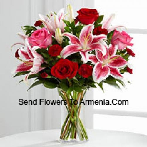 Roses with Pink Lilies in Vase