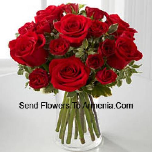 19 Lovely Red Roses in Vase