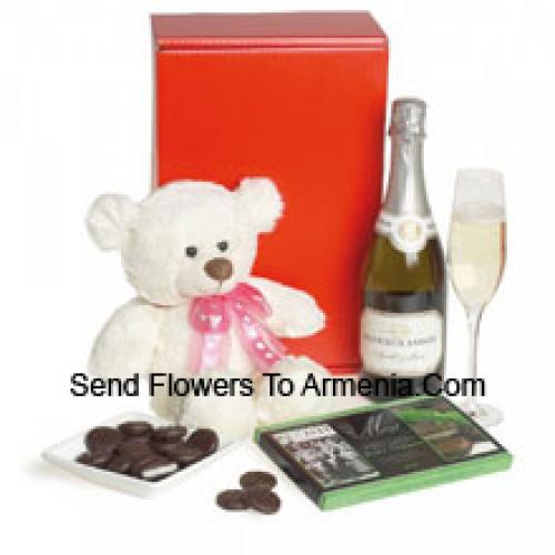 Chocolate Box, Sparkling Wine And Teddy Bear