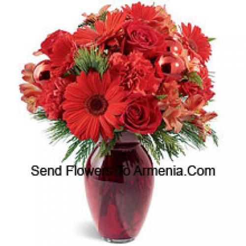 Lovely Red Carnations and Gerberas