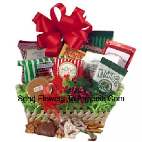 Celebrate Mother's Day with a gift that boasts good taste! This natural basket is packed full of delicious time-honored treats. We've included peanuts, fudge, pretzels, cheddar biscuits, cookies, snack mix, peanut brittle, sprinkled pretzels, popcorn and chocolate filled peppermints. (Please Note That We Reserve The Right To Substitute Any Product With A Suitable Product Of Equal Value In Case Of Non-Availability Of A Certain Product)