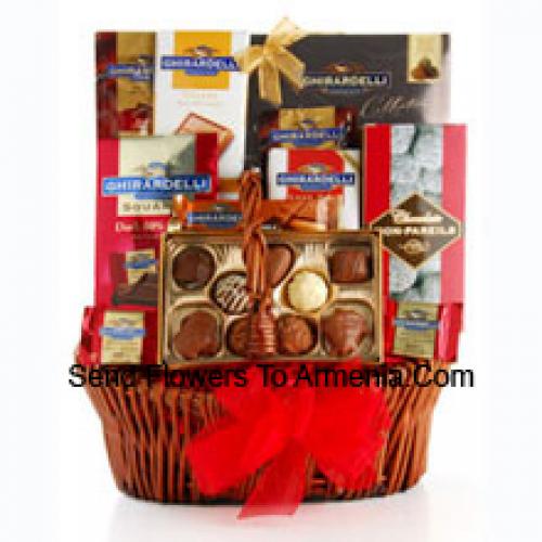 Basket Containing Assorted Chocolates and Snacks